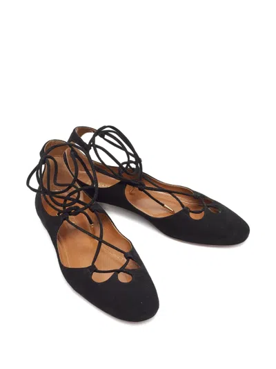 Pre-owned Aquazzura Lace-up Suede Flats