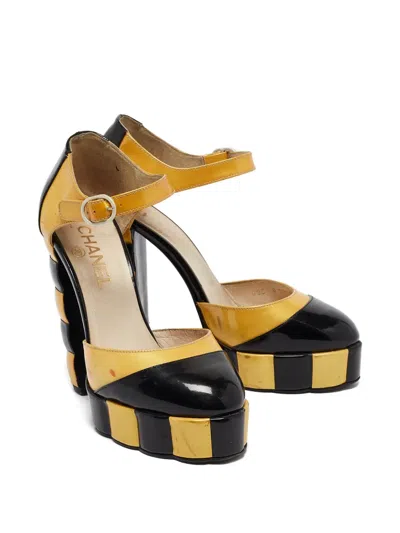 Pre-owned Chanel Leather Platform Pumps In Black