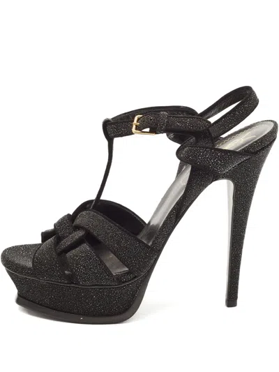 Pre-owned Saint Laurent 145mm Platform T-strap Sandals