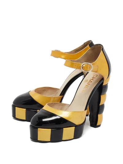 Pre-owned Chanel Leather Platform Pumps In Black