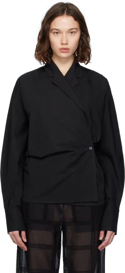 Totême Black Wrap Blouse In Black