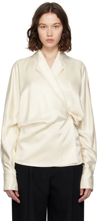 Totême Womens Ecru Wrap Notch-lapels Woven Blouse In Neutral