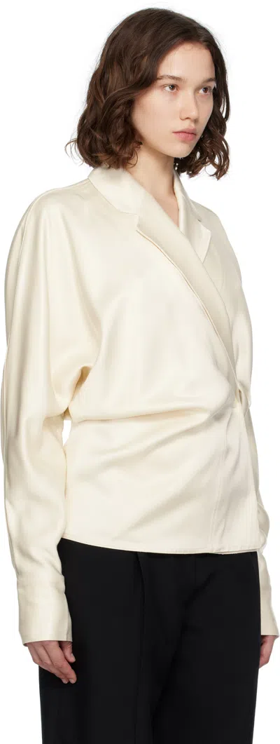 Totême Womens Ecru Wrap Notch-lapels Woven Blouse In Neutral