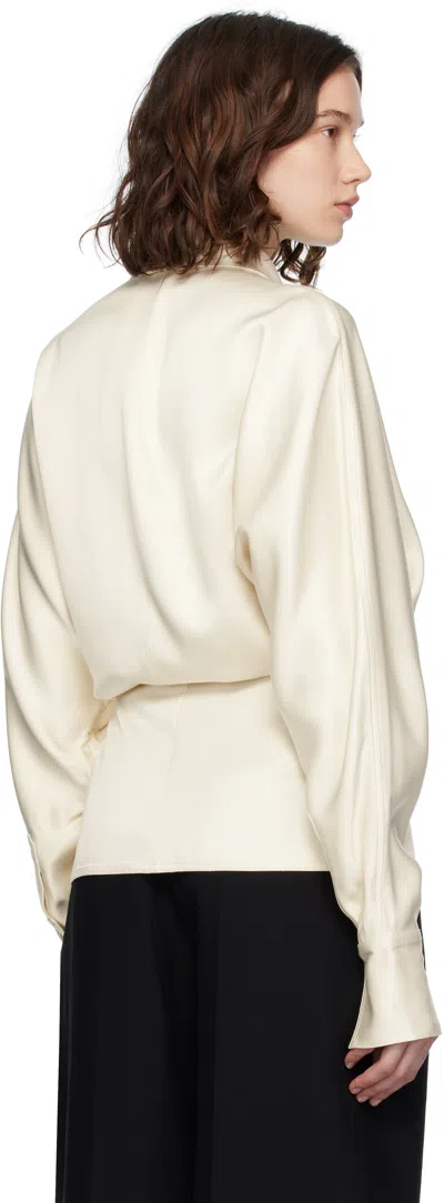 Totême Womens Ecru Wrap Notch-lapels Woven Blouse In Neutral