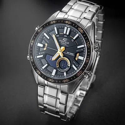 Casio Analog Edifice Mens Silverblack Analog/digital Combo In Metallic