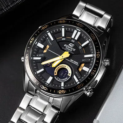 Casio Analog Edifice Mens Silverblack Analog/digital Combo In Metallic