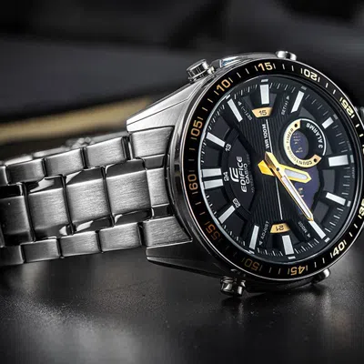 Casio Analog Edifice Mens Silverblack Analog/digital Combo In Metallic