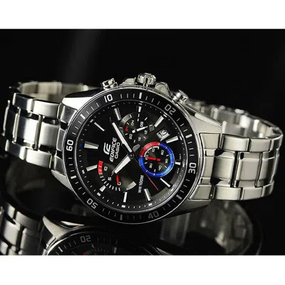 Casio Quartz Waterproof Edifice Stainless Steel Strap Black Watch Dial Mens Black Analog