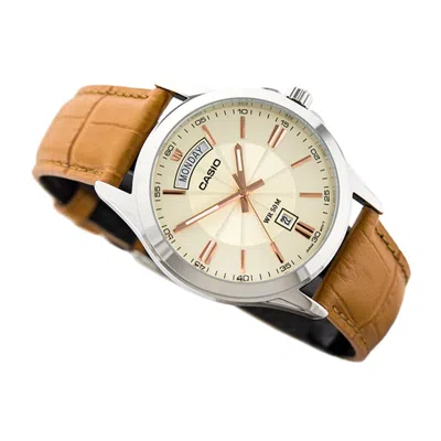 Casio Sportses Business Es Creamy/brown Quartz Waterproof Unisex Mens Gold Analog In Brown