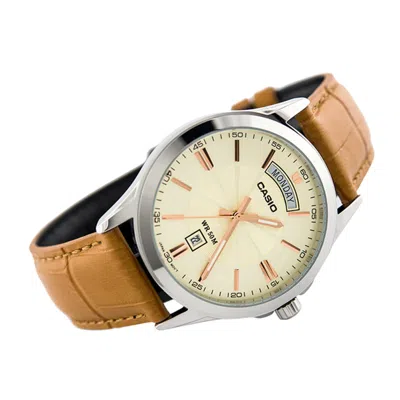 Casio Sportses Business Es Creamy/brown Quartz Waterproof Unisex Mens Gold Analog In Brown