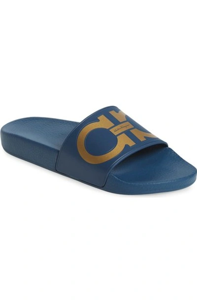 Shop Ferragamo 'groove' Slide Sandal (women) In Blue/ Gold