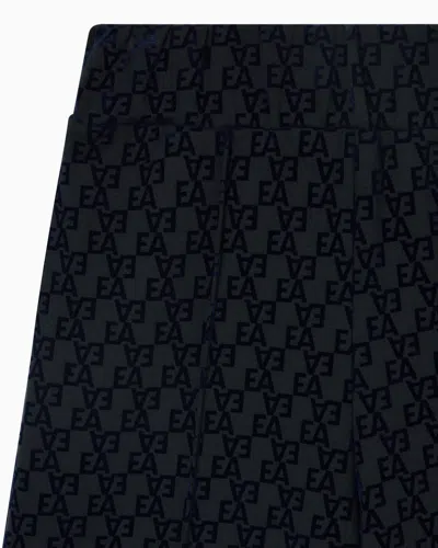 Emporio Armani Interlock Jersey Trousers With All-over Flocked Ea Logo In Black