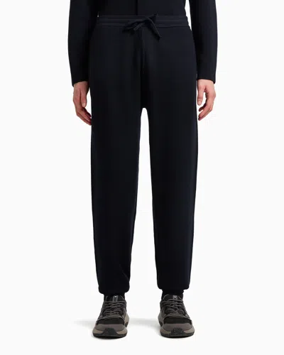 Emporio Armani Travel Essentials Milano-stitch Fabric Joggers In Blue