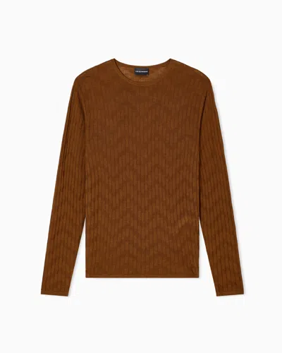 Emporio Armani Patterned Knit Wool And Silk Blend Jumper In Brown