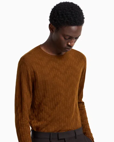 Emporio Armani Patterned Knit Wool And Silk Blend Jumper In Brown