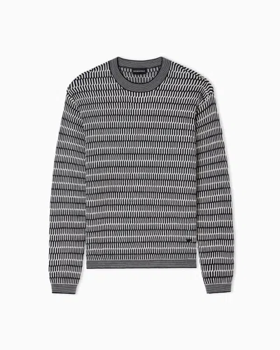 Emporio Armani Two-tone Embroidery-stitched Jacquard Virgin Wool Jumper In Gray