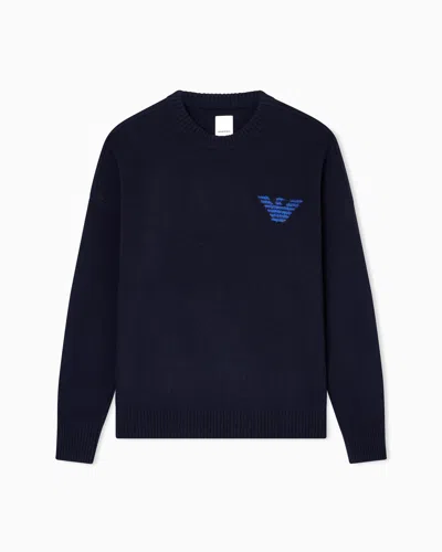 Emporio Armani Asv New York Capsule Collection Virgin-wool Jumper With Jacquard Writing