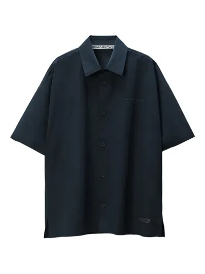 Alexander Wang Laser-cut Logo Button-up Shirt In Blue