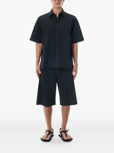 Alexander Wang Laser-cut Logo Button-up Shirt In Blue
