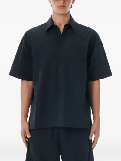 Alexander Wang Laser-cut Logo Button-up Shirt In Blue