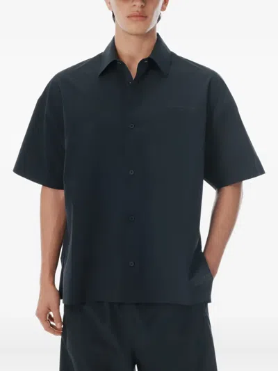 Alexander Wang Laser-cut Logo Button-up Shirt In Blue
