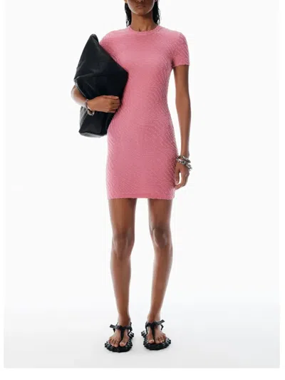 Alexander Wang Short-sleeve Logo-embossed Dress In Pink