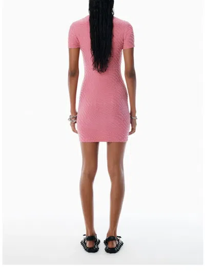 Alexander Wang Short-sleeve Logo-embossed Dress In Pink