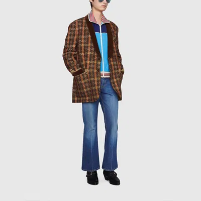 Gucci Technical Jersey Zip-up Jacket With Web 'blue' In Blue