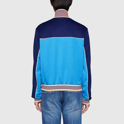 Gucci Technical Jersey Zip-up Jacket With Web 'blue' In Blue