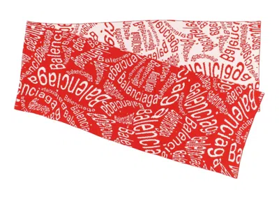 Pre-owned Balenciaga Wave Allover Logo Scarf In Red/white