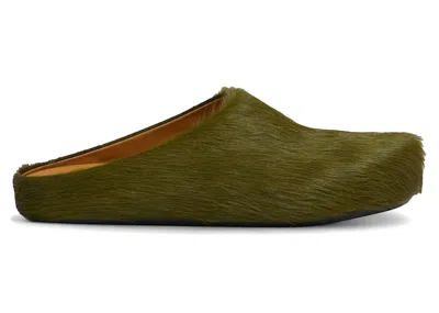 Pre-owned Marni Men's  Long Hair Calfskin Fussbett Sabot Mule Sneakers In Deep Sage In Green