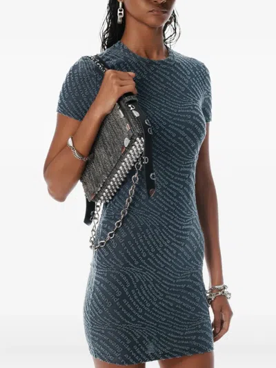 Alexander Wang Short-sleeve Logo-embossed Dress In Blue