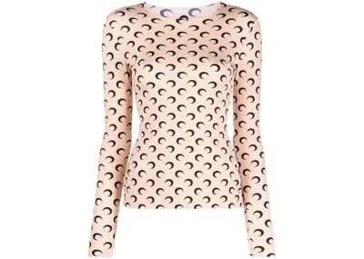 Pre-owned Marine Serre Women's  Second Skin Crescent Moonprint Top In Beige