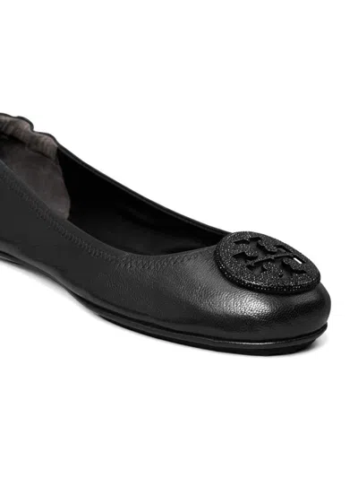 Tory Burch Logo-plaque Leather Ballerina Pumps In Black