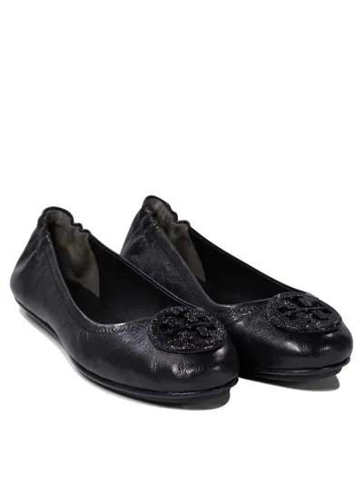 Tory Burch Logo-plaque Leather Ballerina Pumps In Black