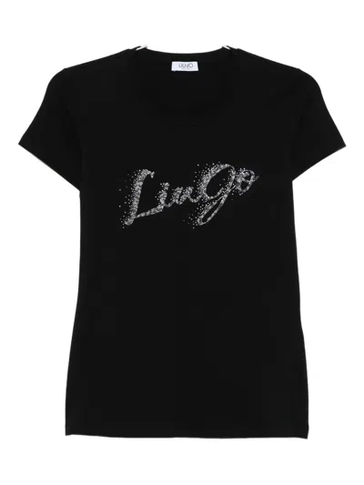 Liu •jo Embellished Logo T-shirt In Black
