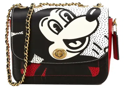 Pre-owned Coach Women's  X Disney Mickey Mouse Madison Shoulder Leather Bag Small In Black