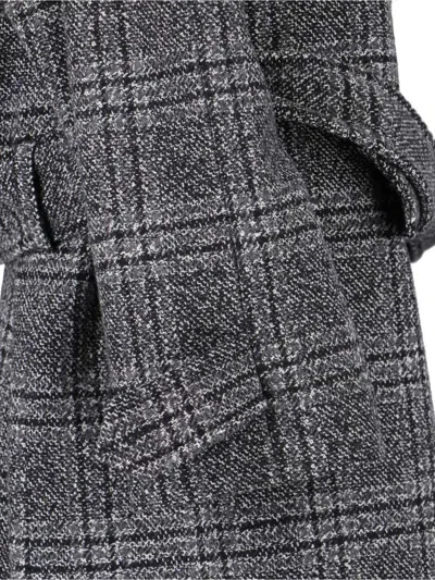 Balenciaga Check Oversize Wool Belted Coat In Gray
