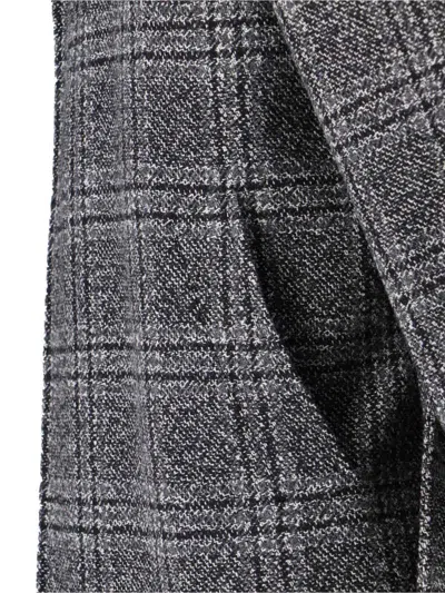 Balenciaga Check Oversize Wool Belted Coat In Gray