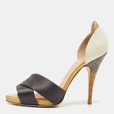 Pre-owned Giuseppe Zanotti Multicolor Leather And Satin Platform Pumps Size 38.5