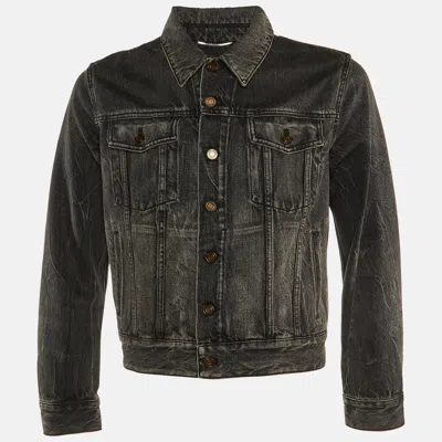 Pre-owned Saint Laurent Dark Grey Washed Denim Button Front Jacket L In Gray