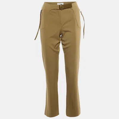 Pre-owned Prada Khaki Brown Wool High Waist Trousers M