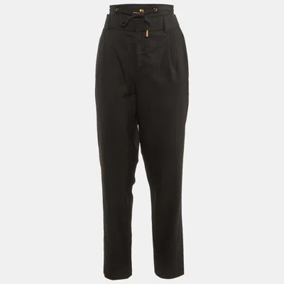 Pre-owned Saint Laurent Black Wool Elasticated Waist Detail Pants L