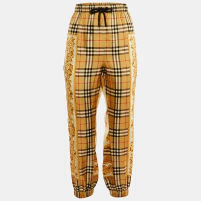 Pre-owned Burberry Beige Printed Nova Check Silk Joggers M