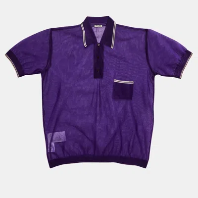 Pre-owned Miu Miu Purple Mesh Sheer Polo T-shirt L