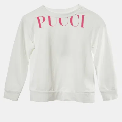 Pre-owned Pucci White Logo Printed Cotton Knit Sweatshirt 4 Yrs