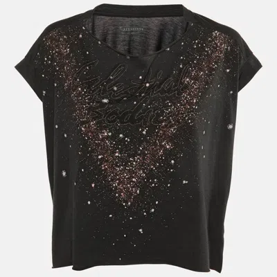 Pre-owned Allsaints Black Celestial Print Jersey T-shirt S In Gray