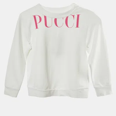 Pre-owned Pucci White Logo Printed Cotton Knit Sweatshirt 6 Yrs