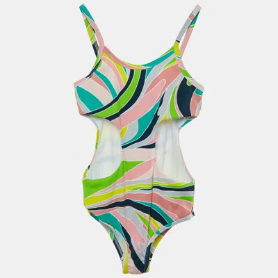 Pre-owned Emilio Pucci Multicolor Printed Knit Swimsuit 10 Yrs