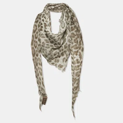 Pre-owned Roberto Cavalli Grey Animal Print Cotton & Modal Scarf